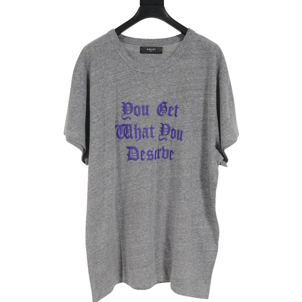 Amiri Mens Gray Purple You Get What You Deserve T Shirt